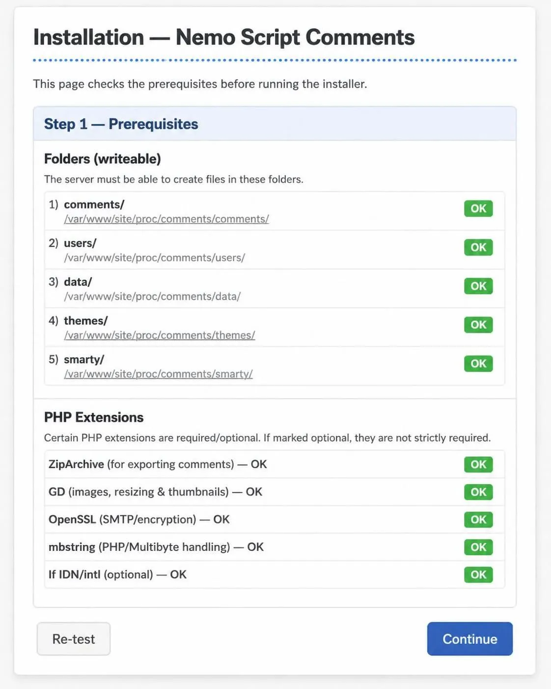 Nemo Script Comment - Installation and verification